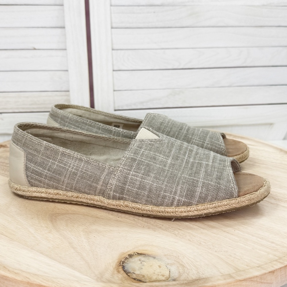 Toms Alpargata‎ Linen Open Toe Espadrille Flats Shoes Tan Women Size 9.5
